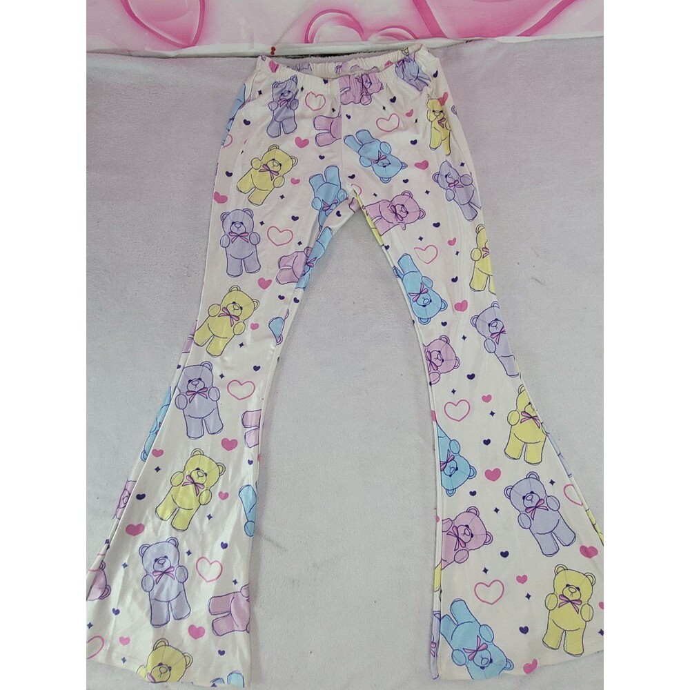 In Control Clothing Pastel Fairy Kei Kawaii Bear Bell Bottom Pants Size XS/S